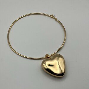 NWT Robert Lee Morris Soho Women's Gold Puffy Heart Round Wire Necklace Lobster